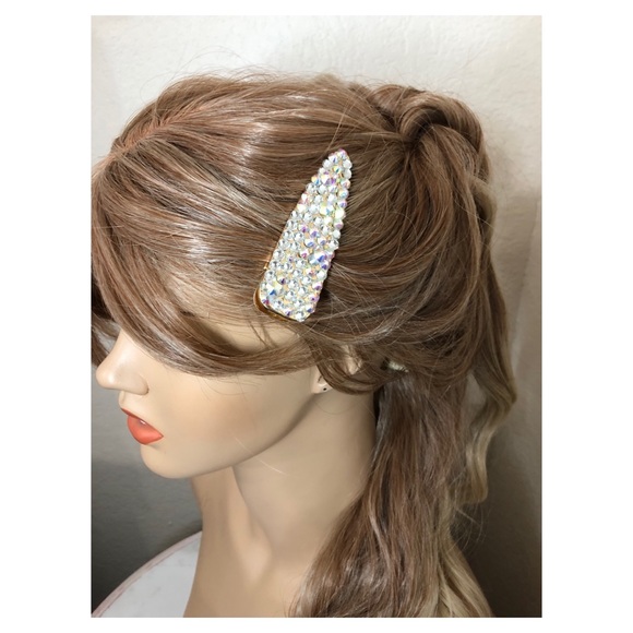 Iridescent Crystal Covered Barrette Hair Clips - Picture 8 of 8